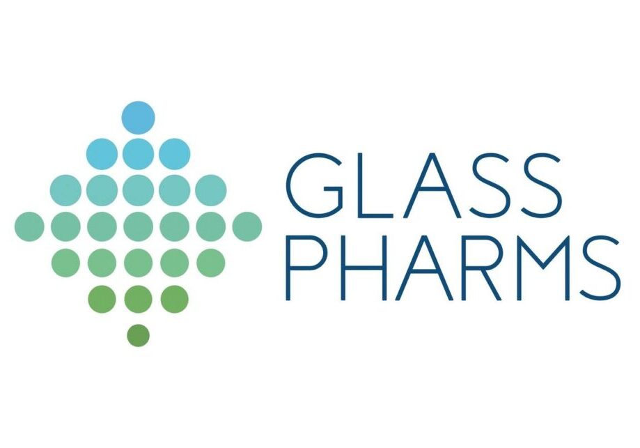 Gradient dot pattern logo with Glass Pharms text